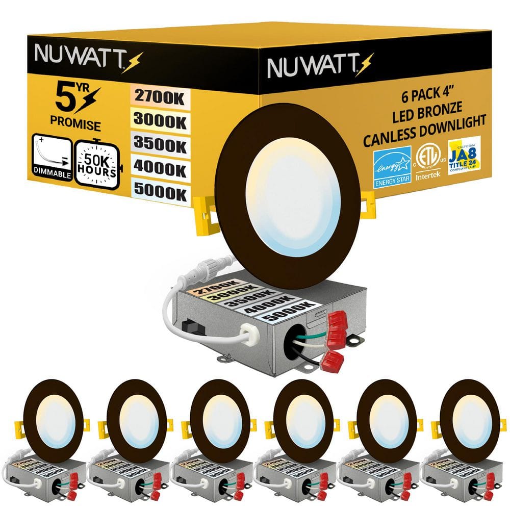 4 in. Bronze Trim 5CCT 27K-50K Ultra Thin Canless New Construction IC Rated Integrated LED Recessed Lighting Kit 6 Pack price history on PriceWatchPro