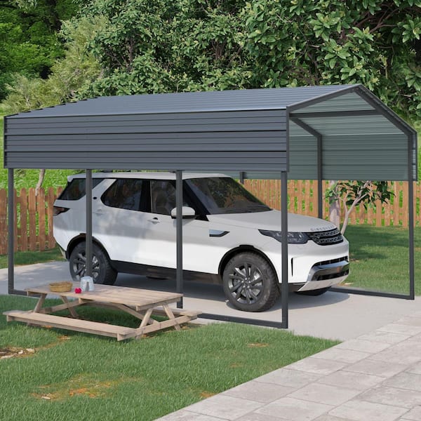 10 ft. W x 15 ft. D x 8 ft. H Charcoal Heavy Duty Carport with Galvanized Steel Roof and Frame for Driveway Car, Truck