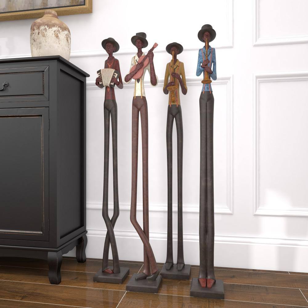 Eclectic Long-Legged Jazz Band Musician Glass Sculptures, 24" Set of 4