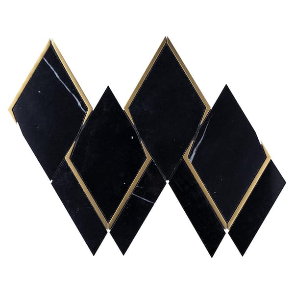 MOLOVO Natural Blanco Black Gold 14.1 in. x 8.9 in. Geometric Polished Marble Mosaic Tile Sample