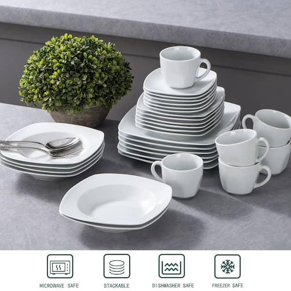 MALACASA Elisa 30-Piece Ceramic Porcelain Tableware Dinner Set