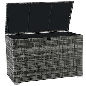 120 Gal. Gray Wicker Patio Deck Box with Water-Resistant Liner for Cushions, Toys