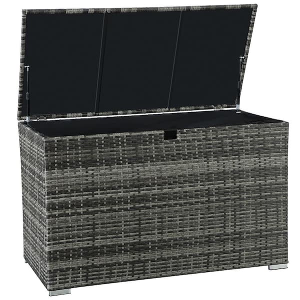 JUSKYS 120 Gal. Gray Wicker Patio Deck Box with Water-Resistant Liner for Cushions, Toys