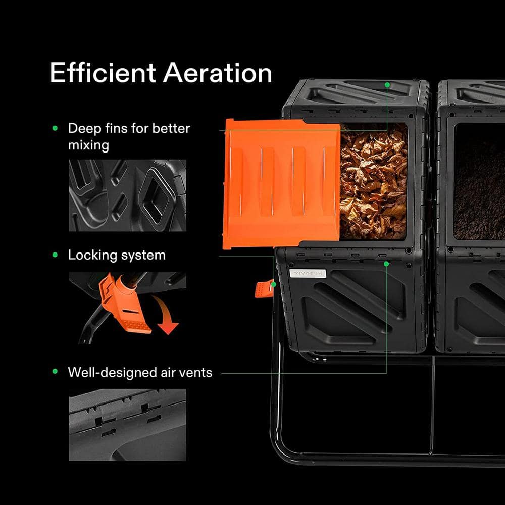 Dual Chamber Black and Green Heavy-Duty Compost Tumbler