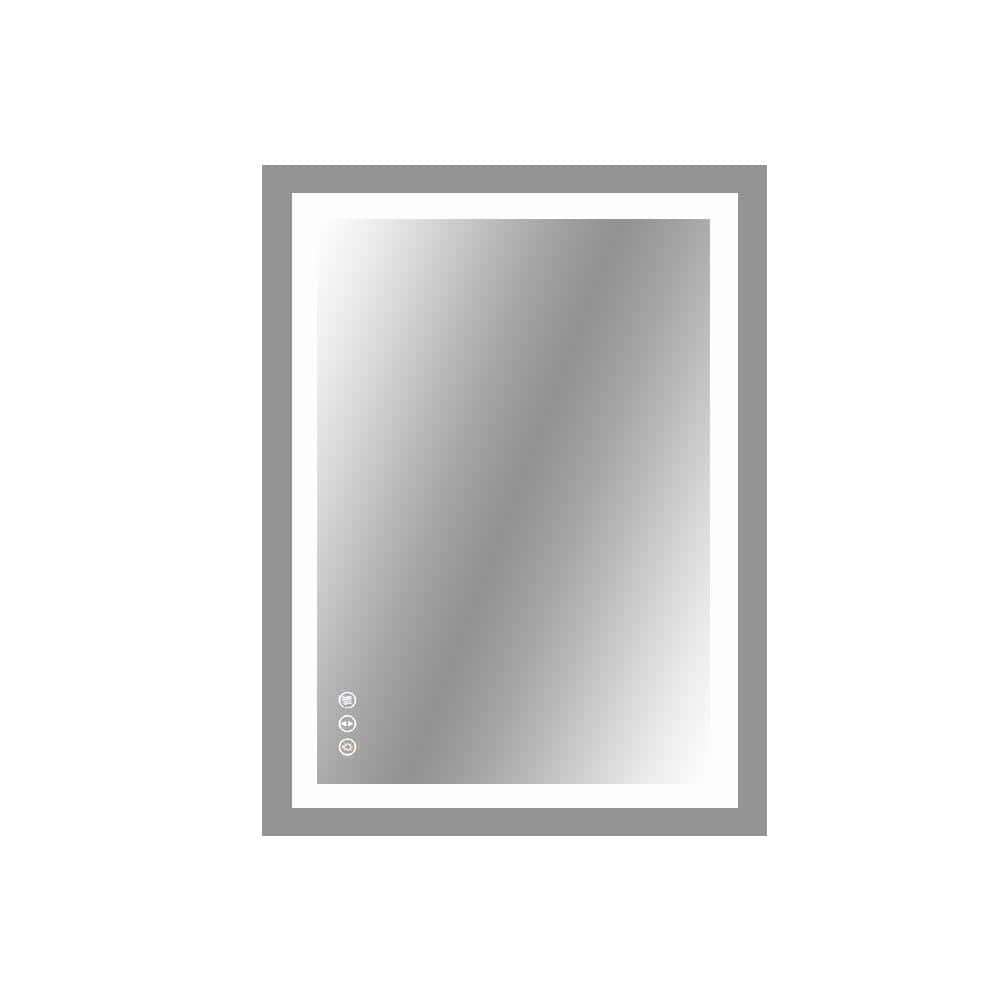 36 in. W x 24 in. H LED Frameless Rectangular White Mirror for Living Room