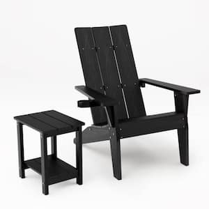 Oversize Modern Black Plastic Outdoor Patio Adirondack Chair with Double Layer Square Side Table