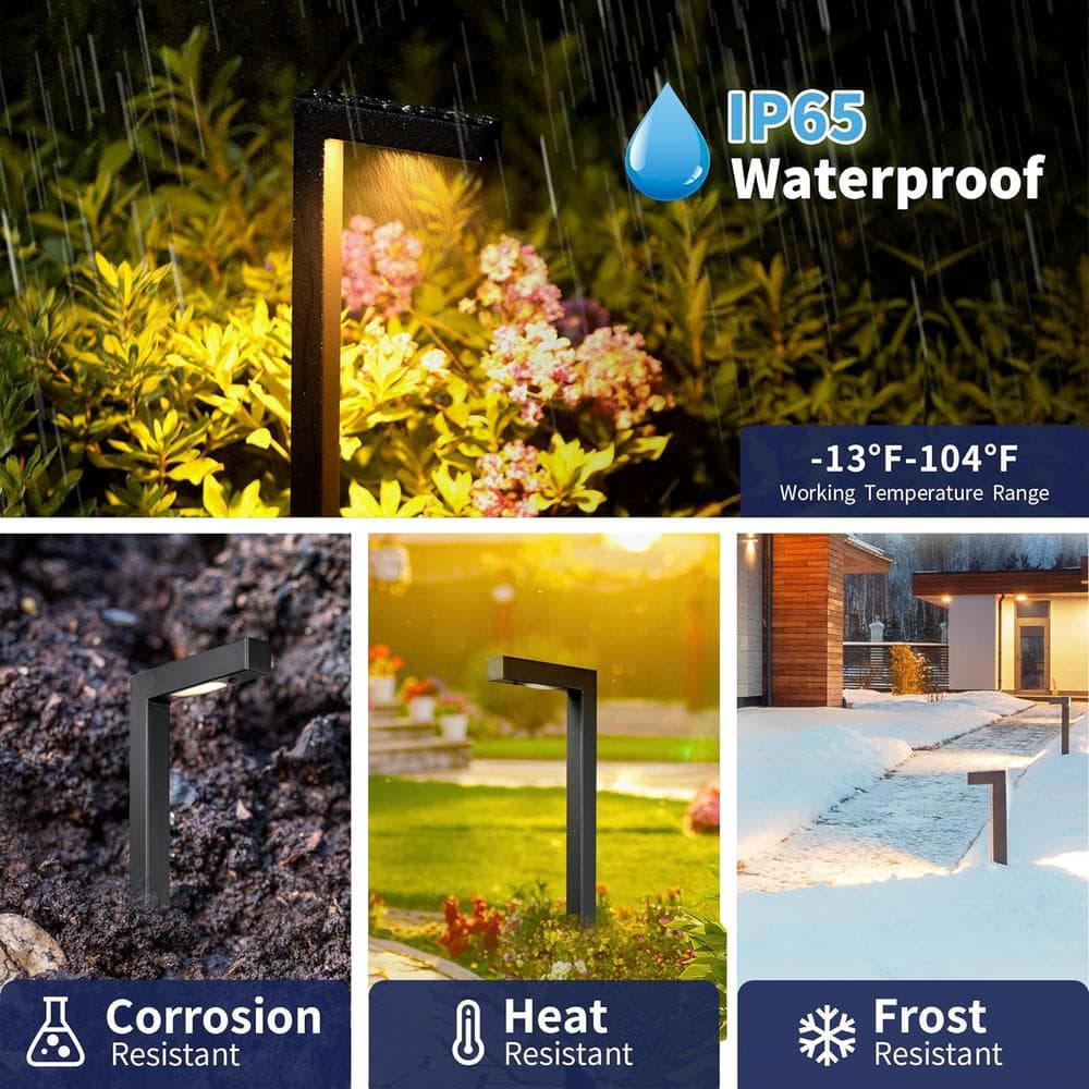 12-Pack Black Brass LED Pathway Lights with Warm White Glow
