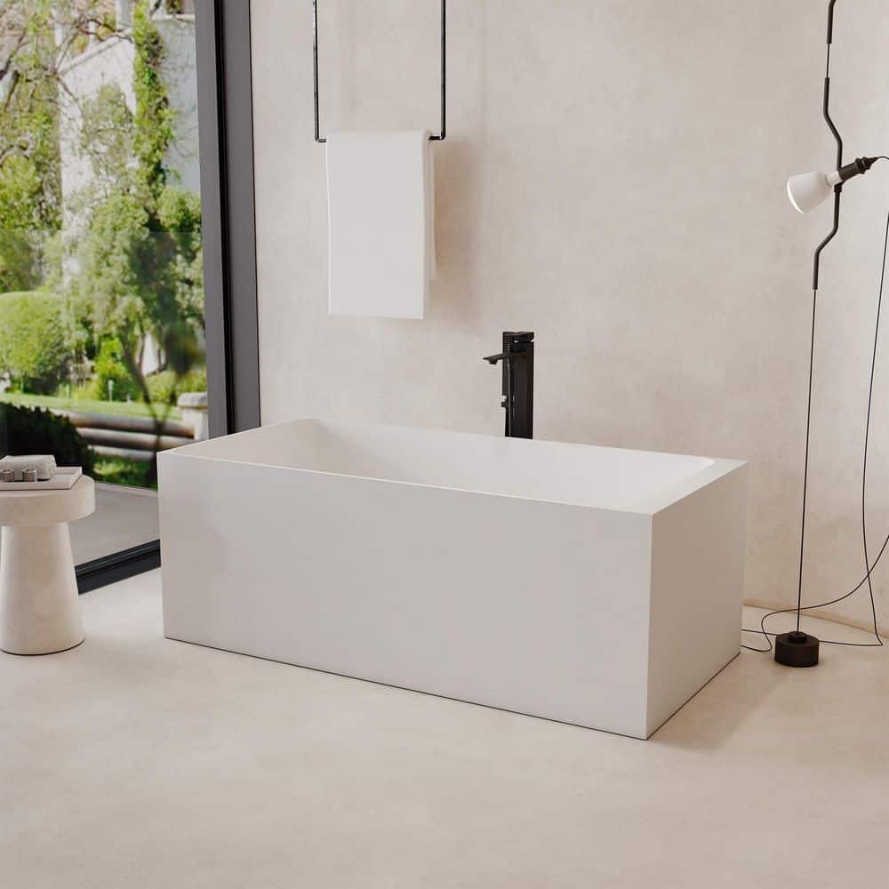 59 in. x 28.35 in. Freestanding Stone Resin Solid Surface Rectangular Soaking Bathtub in Matte White price history on PriceWatchPro