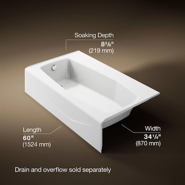 Villager 60 in. x 34.25 in. Alcove Soaking Bathtub with Left-Hand Drain in White