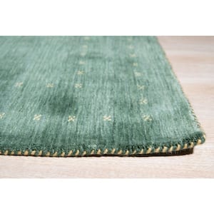 Green Hand Knotted Wool Modern Modern Loom Rug, 2' x 4', Area Rug