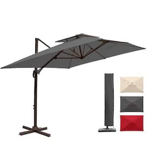 12 ft. x 9 ft. Aluminum Offset Cantilever Adjustable Vertical Tilt Rectangular Patio Umbrella in Gray