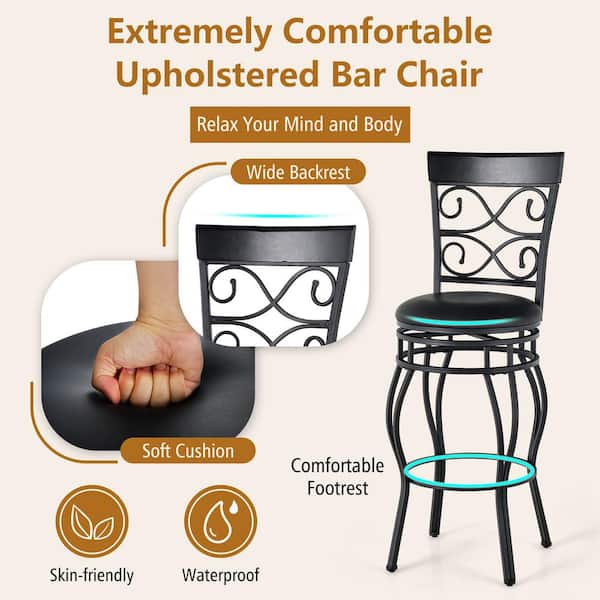 Costway Vintage Swivel Bar Stools 30 in. Bistro Upholstered