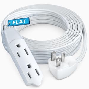 20 ft. 16/3 Light Duty Indoor Extension Cord Flat Plug Flat Wire 3-Outlet, 13Amps, White