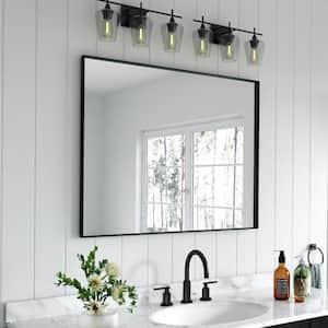 40 in. W x 32 in. H Rectangular Aluminum Framed Wall Bathroom Vanity Mirror in Black