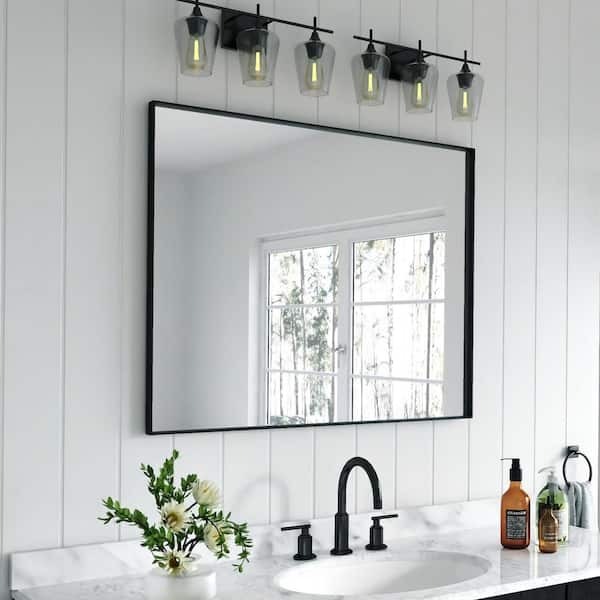 40 in. W x 32 in. H Rectangular Aluminum Framed Wall Bathroom Vanity Mirror in Black