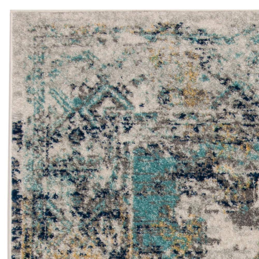 Gray and Blue Floral Motif Synthetic Area Rug, 6' x 9'