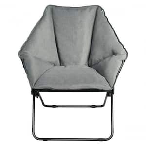 Gray Iron Folding Saucer Padded Chair Soft Wide Seat