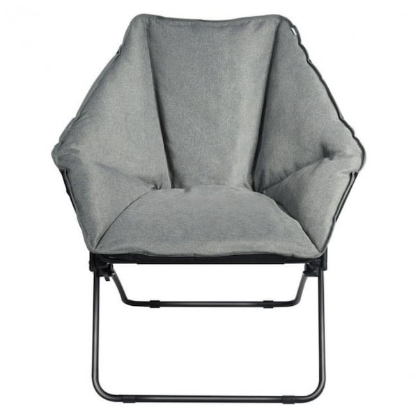 ANGELES HOME Gray Iron Folding Saucer Padded Chair Soft Wide Seat 