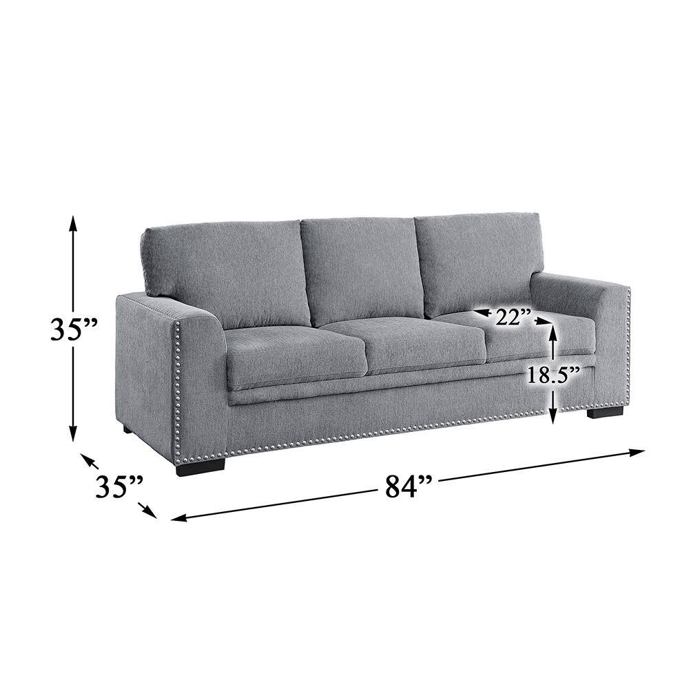 Morelia 84" Dark Gray Chenille Fabric Sofa with Nailhead Trim
