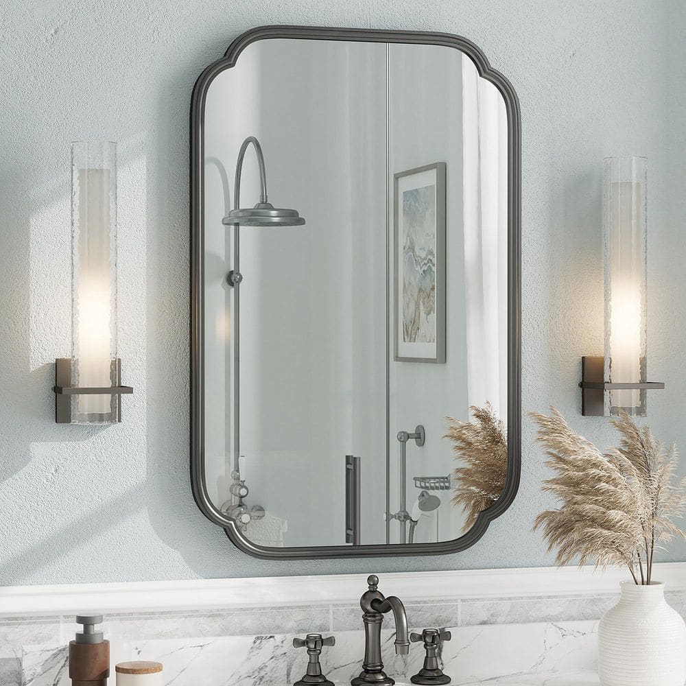 22 in. W x 34 in. H Rectangular Aluminum Alloy Framed and Tempered Glass Wall Decor Bathroom Vanity Mirror in Black price history on PriceWatchPro
