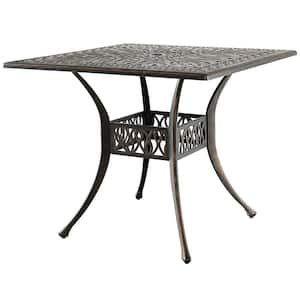 35.4 in. Patio Square Dining Table Cast Aluminum Umbrella Hole All-weather Outdoor