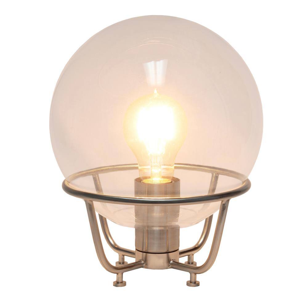 Modern Brushed Nickel Globe Shade Nightstand Lamp