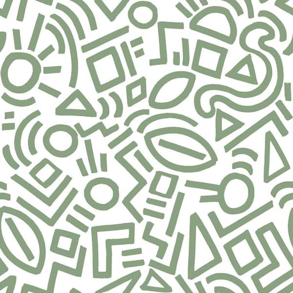 NuWallpaper Green Doodle Abstract Peel & Stick Wallpaper Sample
