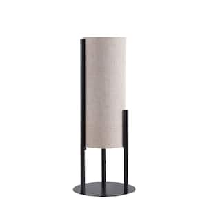 22 in. Modern Upright Black Metal Table Lamp with Beige Linen Drum Shade