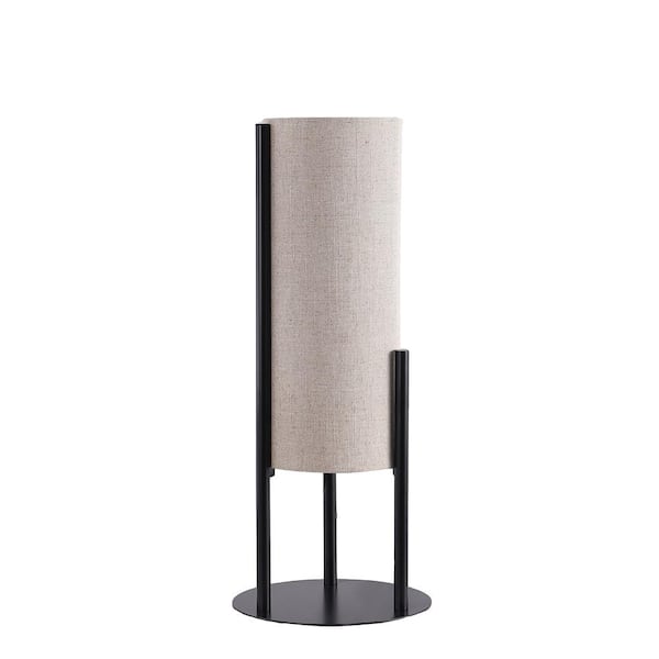ORE International 22 in. Modern Upright Black Metal Table Lamp with Beige Linen Drum Shade