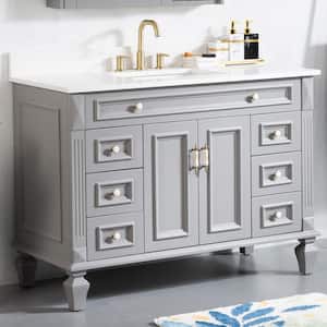48 in. W x 22. in D. x 35 in. H Solid Wood Bath Vanity in Titanium Gray with Quartz Top, Single Sink, Soft-Close Drawers