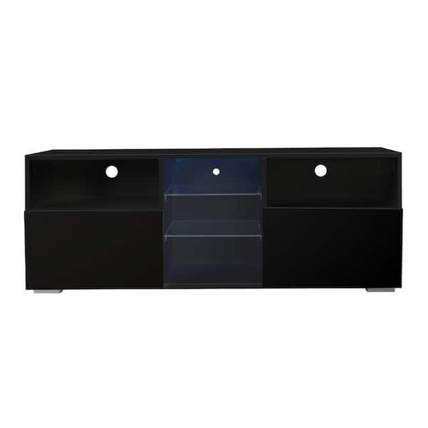 Amucolo 47.2 in. Black Modern Minimalist TV Stand for Living Room with 20-Colors LED Lights Fits TV's up to 55 in.