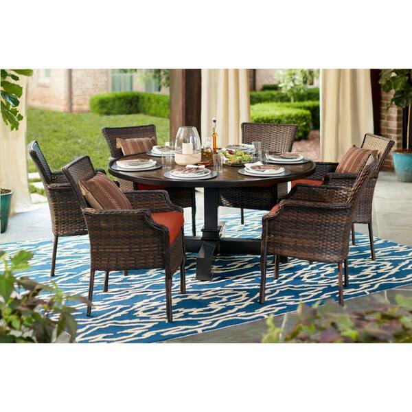 brown outdoor wicker 7 piece dining set