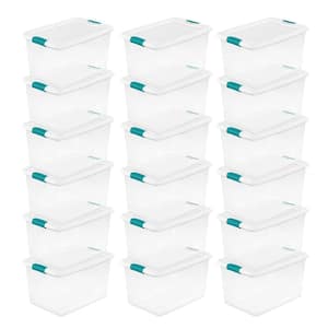 Sterilite 64 Quart Latching Plastic Storage Box, Clear w/Blue