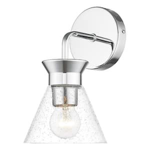 6.8 in. 1 Light Chrome Vanity Light with Seeded Glass Shade for Bathroom