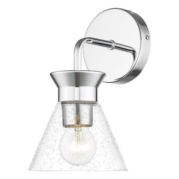 ZACHVO 6.8 in. 1 Light Chrome Vanity Light with Seeded Glass Shade for Bathroom