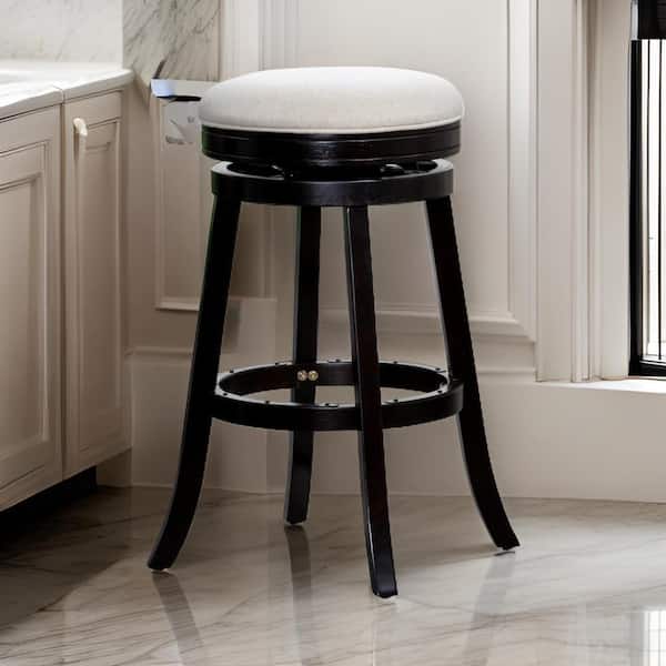 Benjara 30 in. Espresso Brown, Beige and Black Backless Wood Frame Bar Stool with Polyster Seat