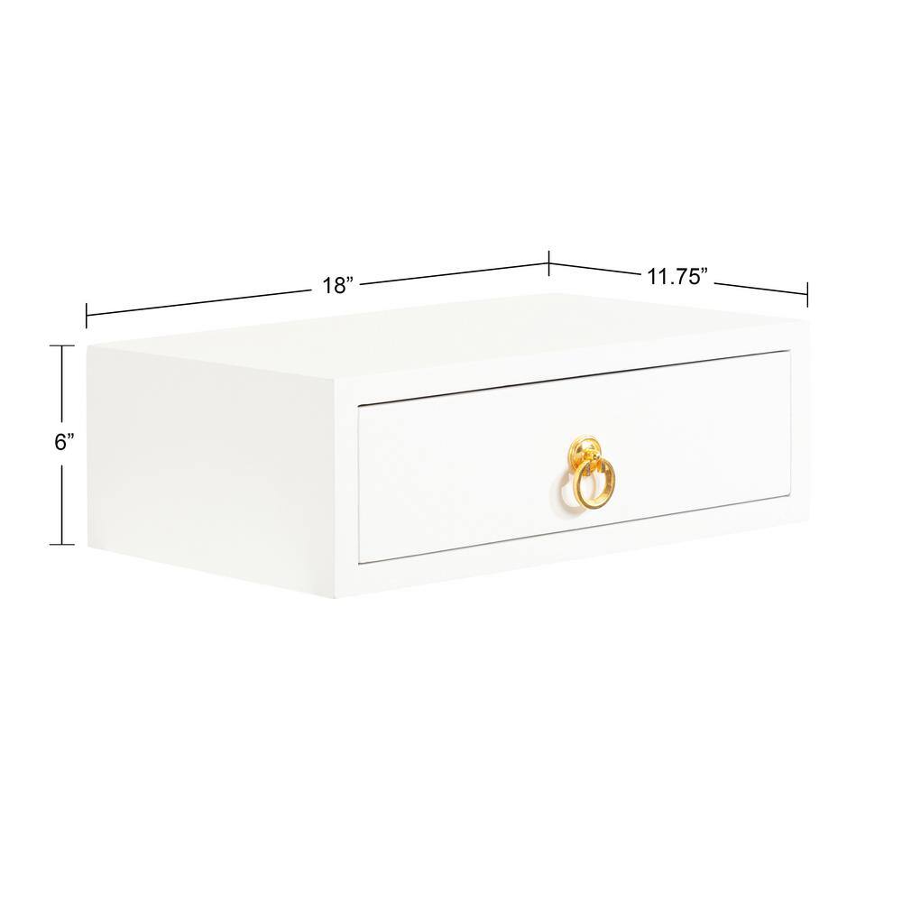 White and Gold Floating Wood Side Table with Drawer
