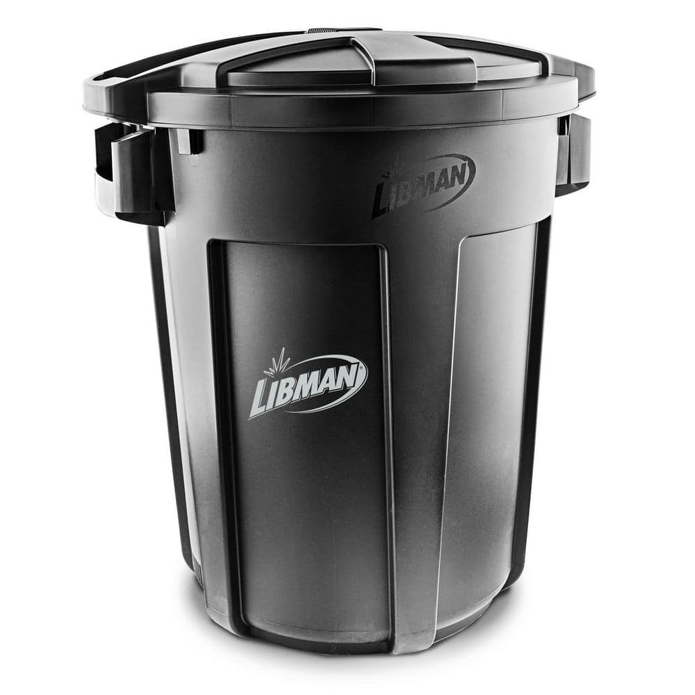 Libman High Power Heavy-Duty 32 Gal. Black Round Vented Trash Can