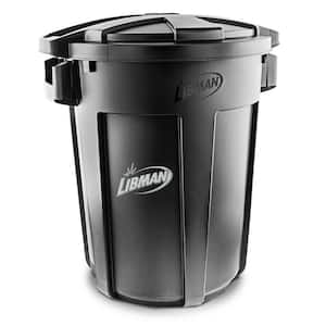 Heavy-Duty 32 Gal. Black Round Vented Trash Can with Lid