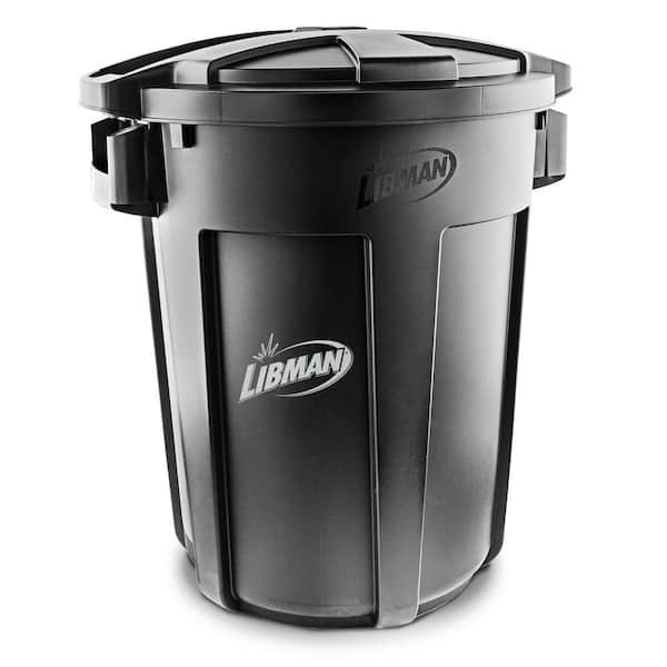 Libman Heavy-Duty 32 gal. Black Round Vented Trash Can with Lid