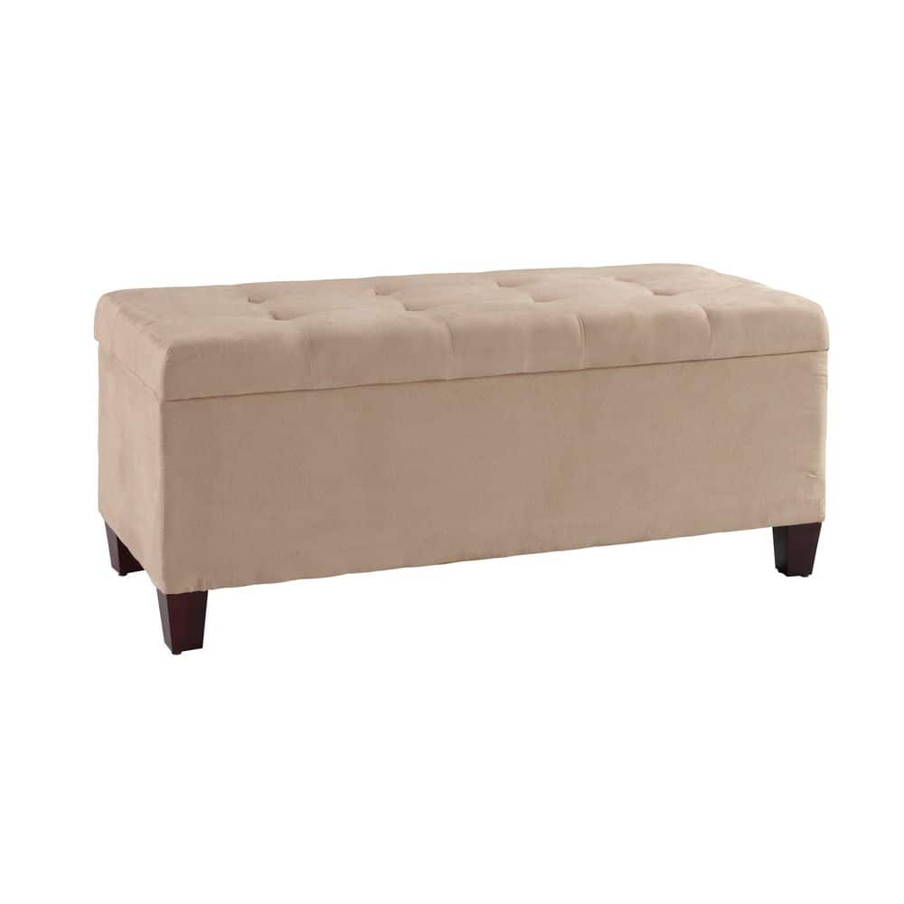Phoebe Beige Microfiber Rectangle Shoe Storage 48 in. Ottoman