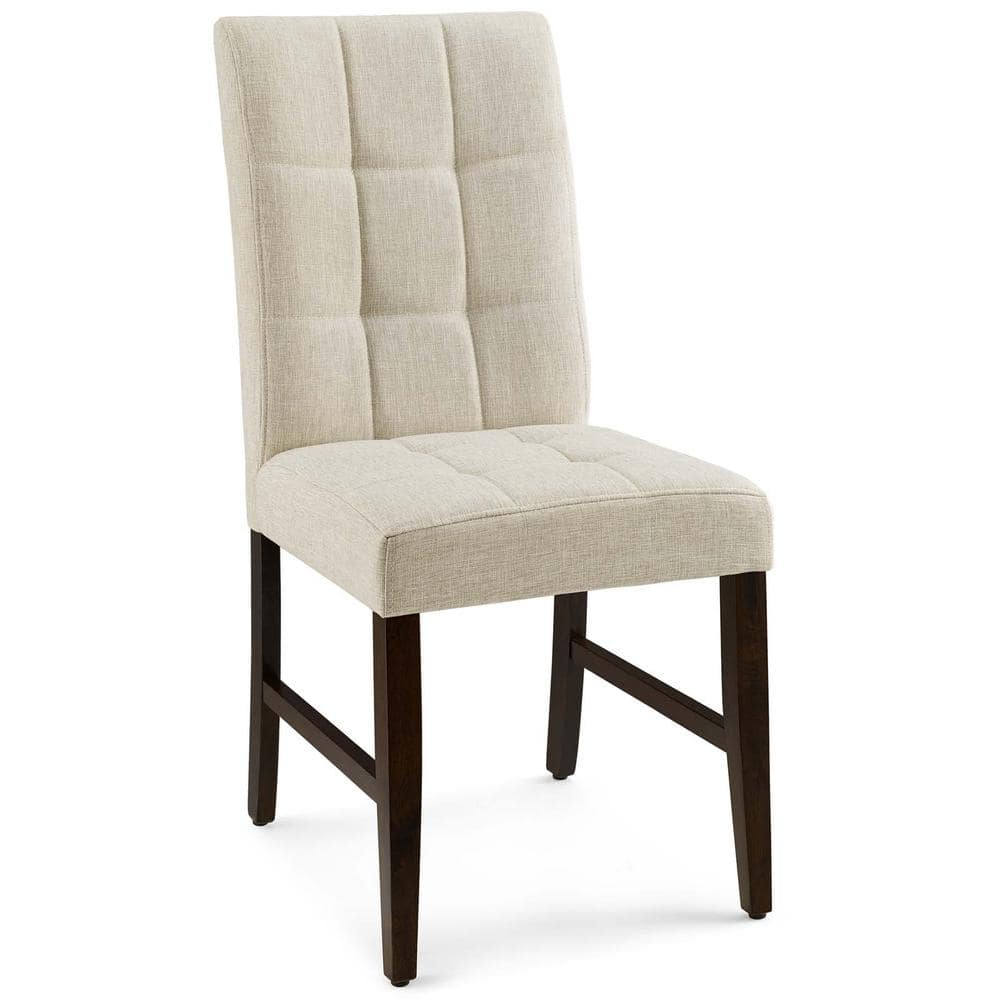 Beige Biscuit Tufted Upholstered Parsons Side Chair with Wood Legs