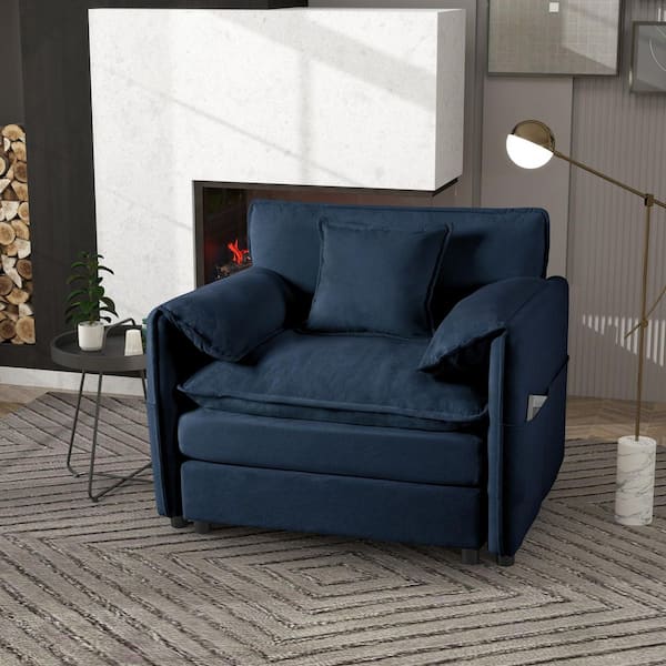 Evelyn Modern Blue Chenille Upholstered Accent Chair Oversized Arm Chair with Pillow, Storage, Deep Seat