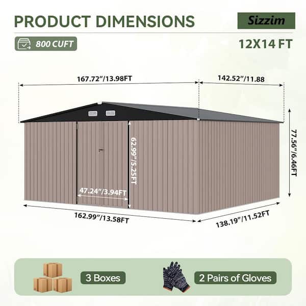 Sizzim 13 ft. W x 11 ft. D Storage Shed, Outdoor Metal Wall Side
