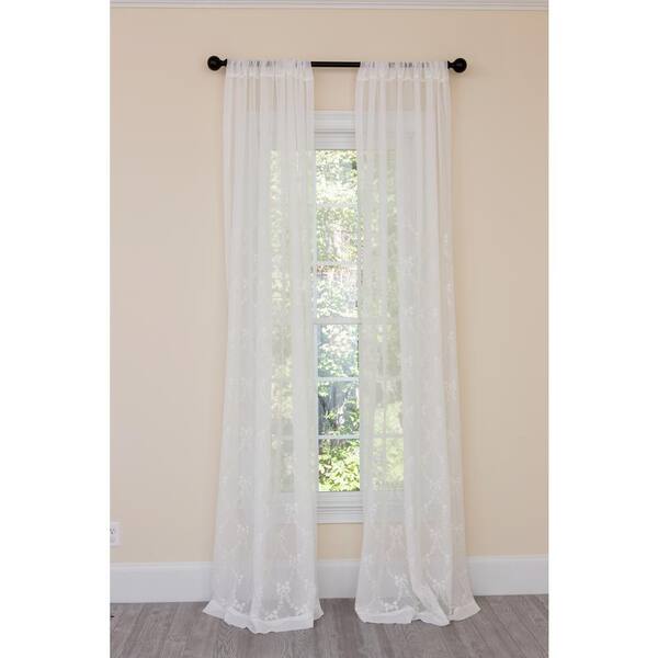 Manor Luxe White Floral Embroidered Rod Pocket Sheer Curtain - 54 in. W x 96 in. L (1-Piece)