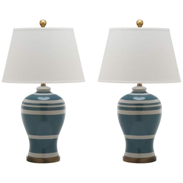 Safavieh 29 in. Blue Pottery Stripe Ginger Jar Lamp (2-Set)