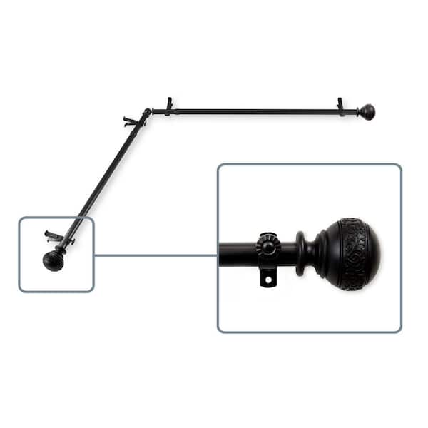 Unbranded 28 in. to 48 in. Adjustable 13/16 in. Corner Window Curtain Rod in Black with Douglas Finials