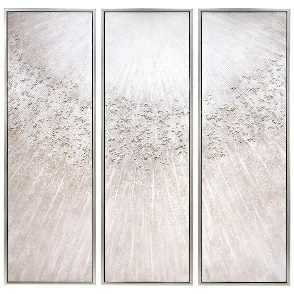 Empire Art Direct Silver Radiant Trio Textured Glitter Hand Painted Framed Canvas Wall Art with Silver Leaf, 20 in. x 60 in. each