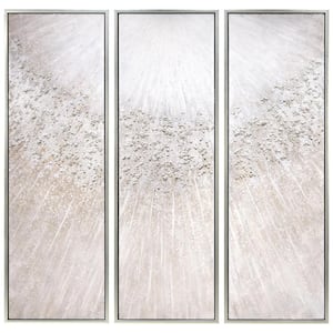 Silver Radiant Trio Textured Glitter Hand Painted Framed Canvas Wall Art with Silver Leaf, 20 in. x 60 in. each