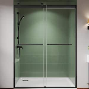50 in. W 54 in. W x 74 in. H Sliding Semi-Frameless Shower Door in Matte Black with 5/16 in. (8 mm) Clear Glass